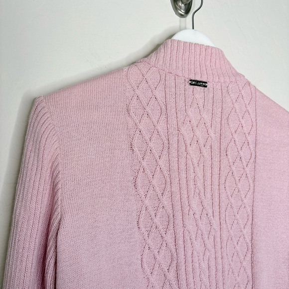 St John Sport Lamb Fur Cable Knit Zip Jacket Pink Heart Pull Sweater Small Y2K - Picture 10 of 11